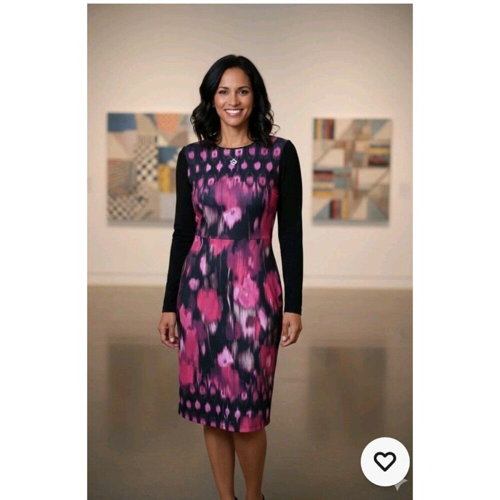 Elie Tahari Dress Womans 8 Stretch Bodycon Floral Darted Lined Cocktail Event